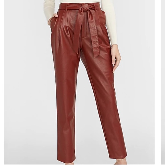 Waisted Vegan Leather Belted Ankle Pant 